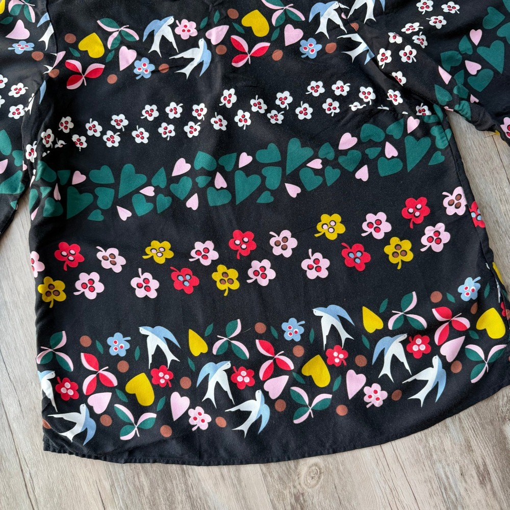 Boden Black Floral Bird Print Viscose 3/4 Sleeve Blouse Women's US 10 - Picture 9 of 10